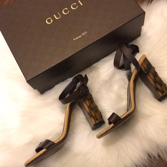 $799 Gucci Dahlia Black Leather Bamboo-Heel Sandal - Picture 6 of 11